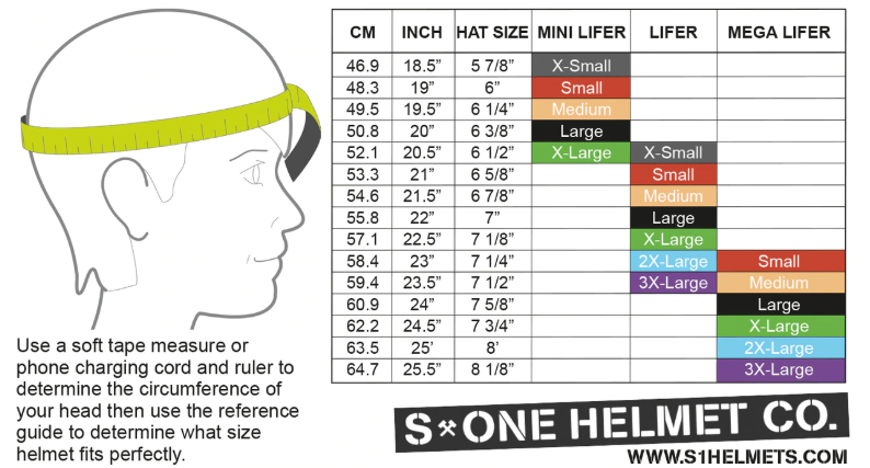 S1 Helmets Sizing Chart